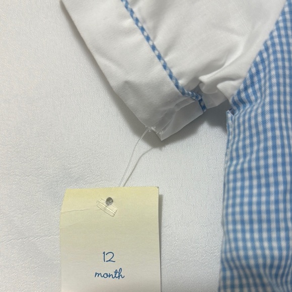 Petit Ami Blue and White Bodysuit with Embroidered Detail - Picture 8 of 9